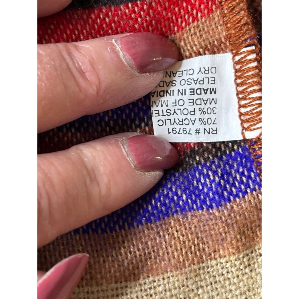 Saddleblanket Co Southwestern Geometric Fringed Scarf Blue Rust Orange Tribal